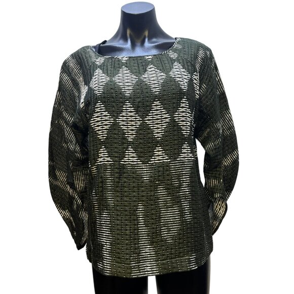 Maria Cornejo Olive White Diamond Textured Blouse Top 6 - Picture 1 of 7